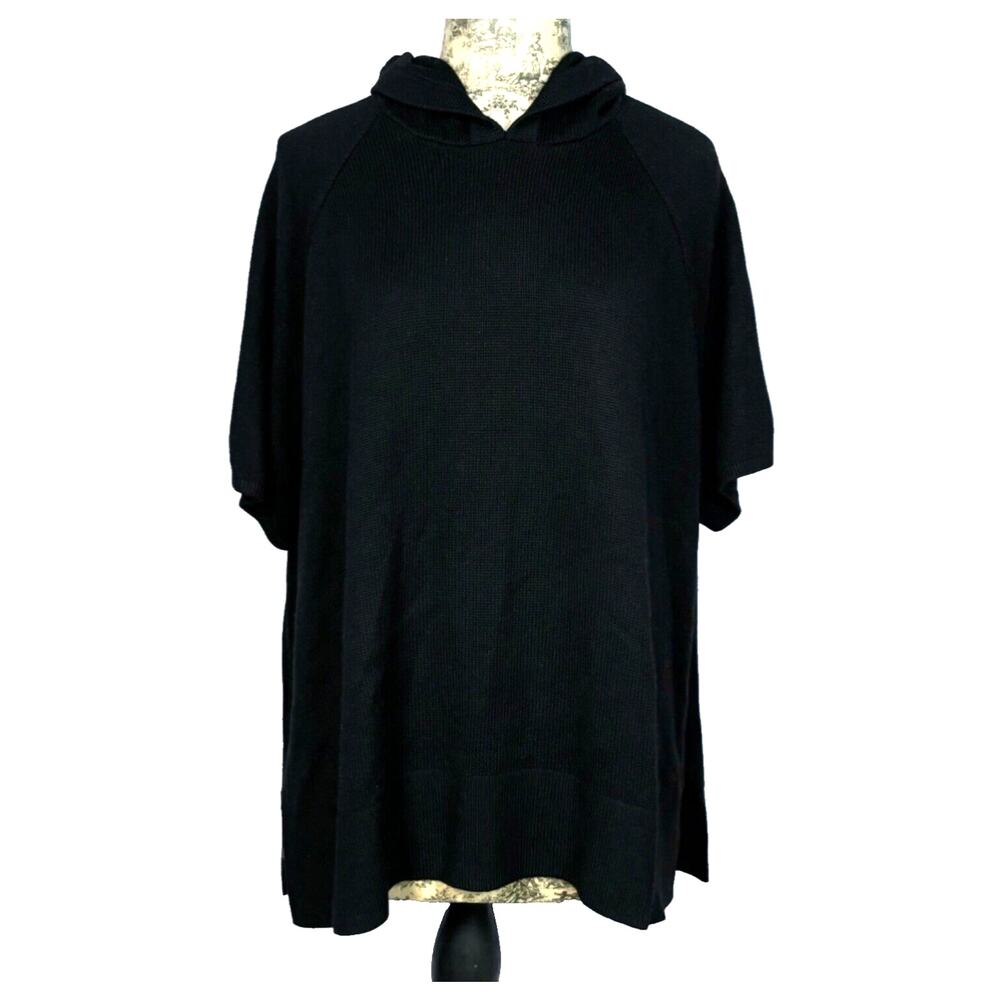Lululemon Pullover Poncho XS-S Hooded Black Knit Side Slits Short Sleeve XS-S